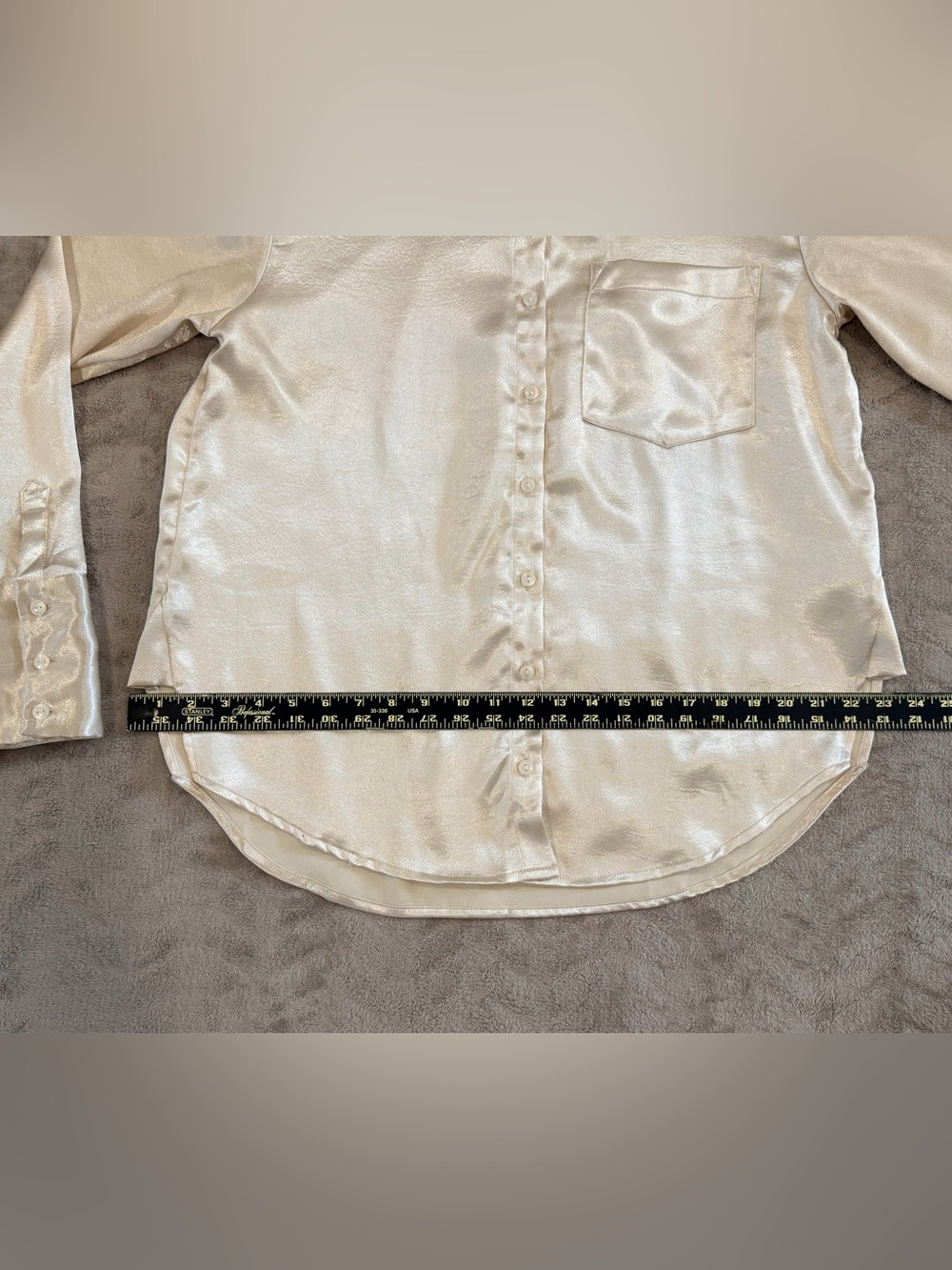 Free People Champagne Satin Button Down Minimalist Silk-Feel Blouse Sz S - Picture 4 of 7